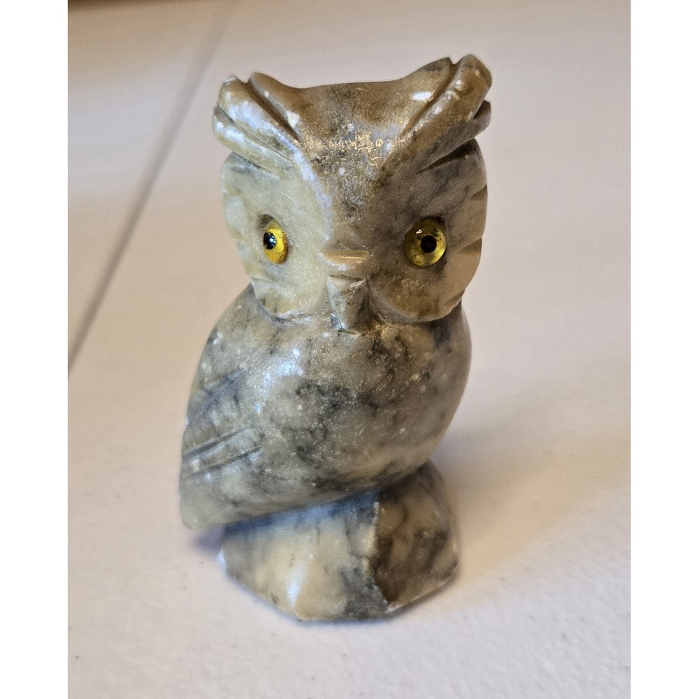 Genuine Alabaster Owl Figurine Hand Carved in Italy - Vintage, MCM - Aprox 3"‎